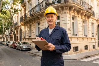 Électricien professionnel devant un immeuble typique de Marseille, représentant les meilleurs électriciens de la ville en 2026